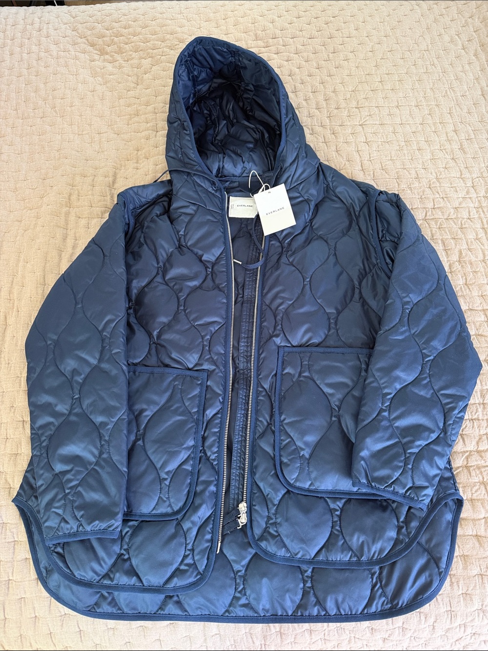 Everlane Navy Quilted Hooded Puffer Coat